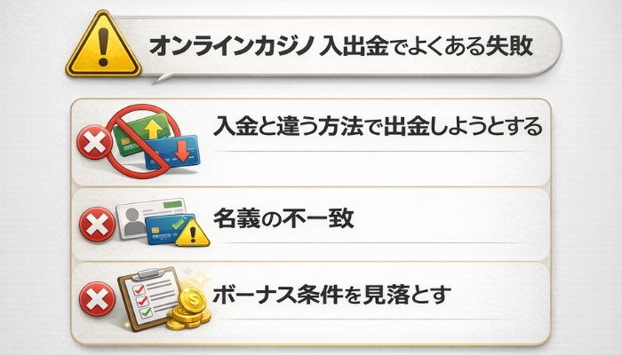 オンラインカジノ 入出金 よくある失敗